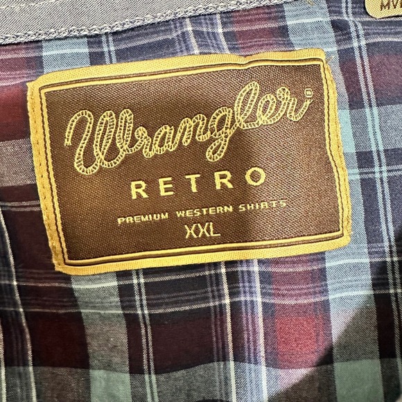 Wrangler Retro Premium Western Shirt Mens XXL Blue Plaid Button Up Long Sleeve - Picture 5 of 7